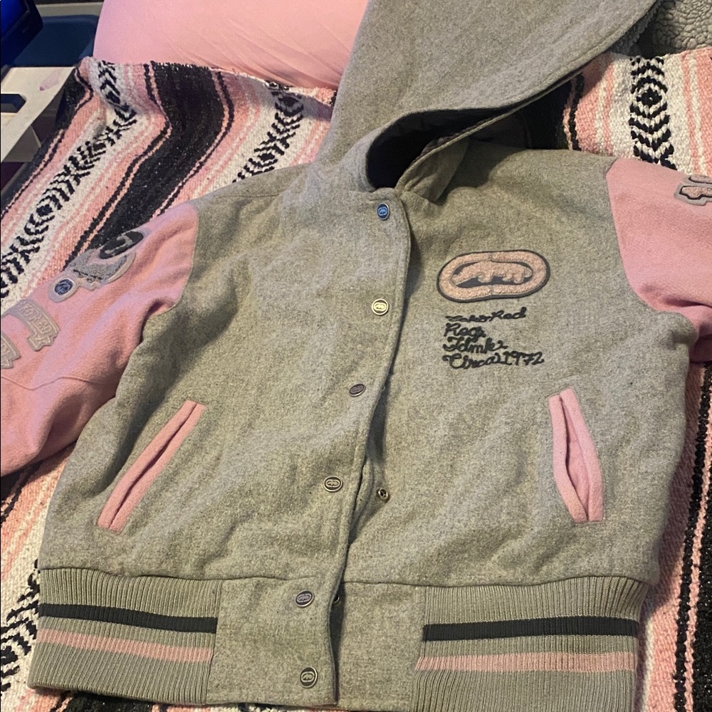 Gray and Pink Varsity Jacket
